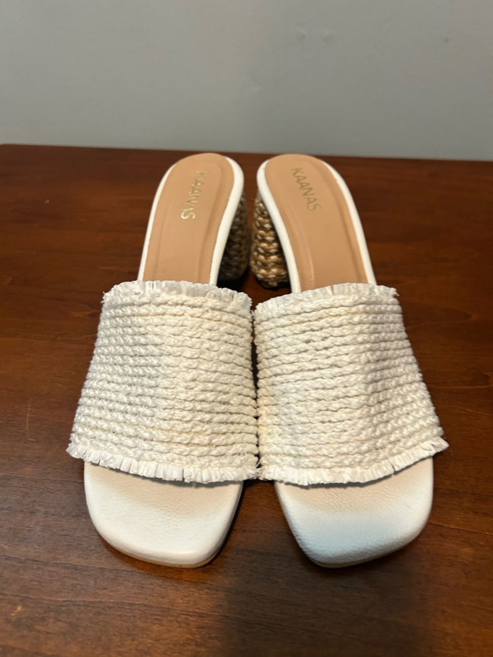 Kaanas jute white cream Woven Block Heel Mules slip-in sandal size 8 - Picture 7 of 13